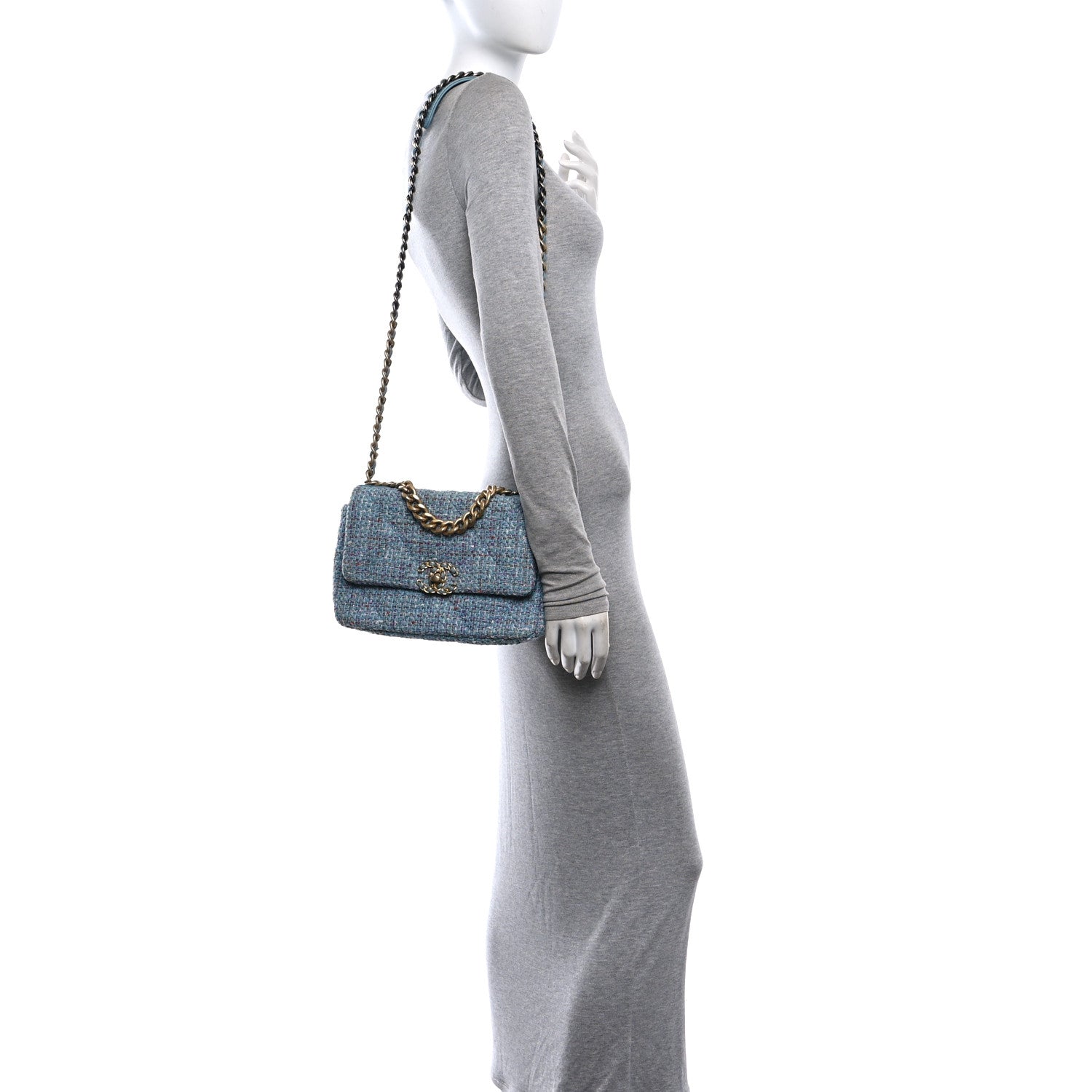 Tweed Quilted Medium Chanel 19 Flap Blue Multicolor — view 2