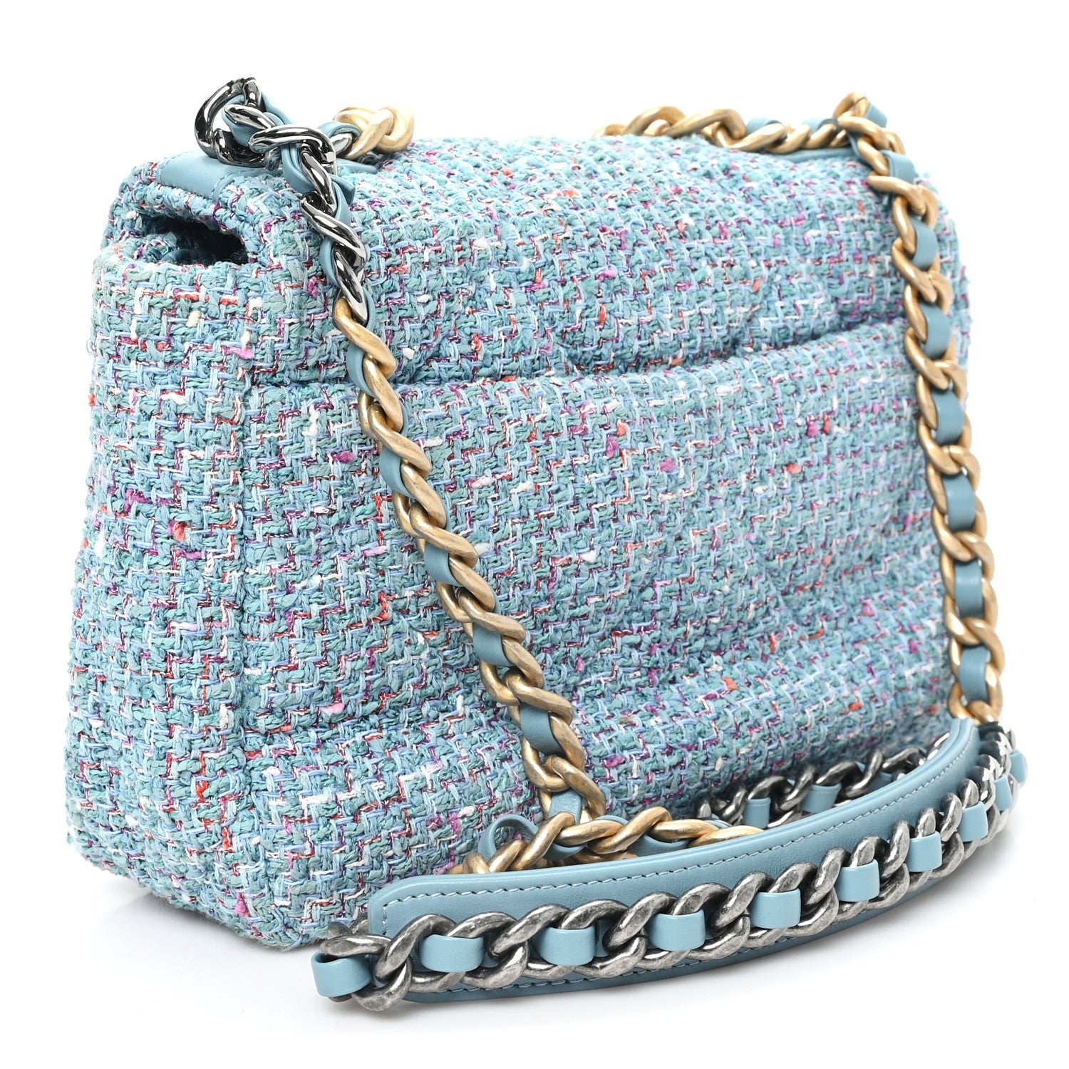 Tweed Quilted Medium Chanel 19 Flap Blue Multicolor — view 3