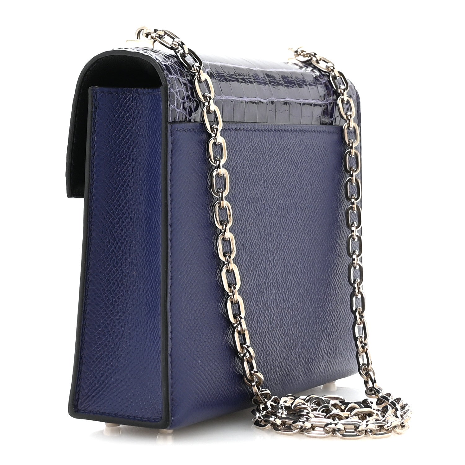 Epsom Shiny Alligator Mini Verrou Chaine Bag Bleu Encre Black — view 3
