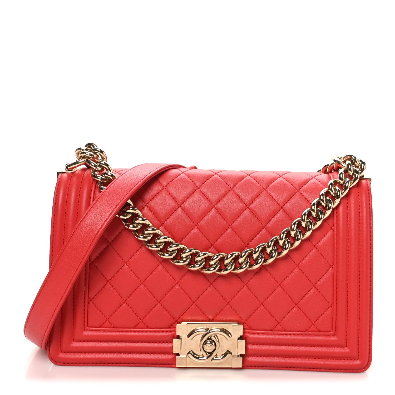 Lambskin Quilted Medium Boy Flap Red — view 1