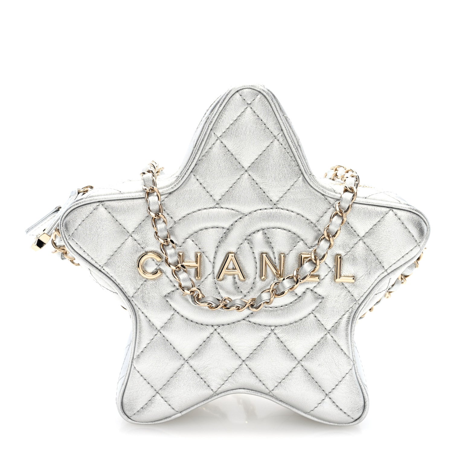 Metallic Lambskin Walk Of Fame Bag Silver