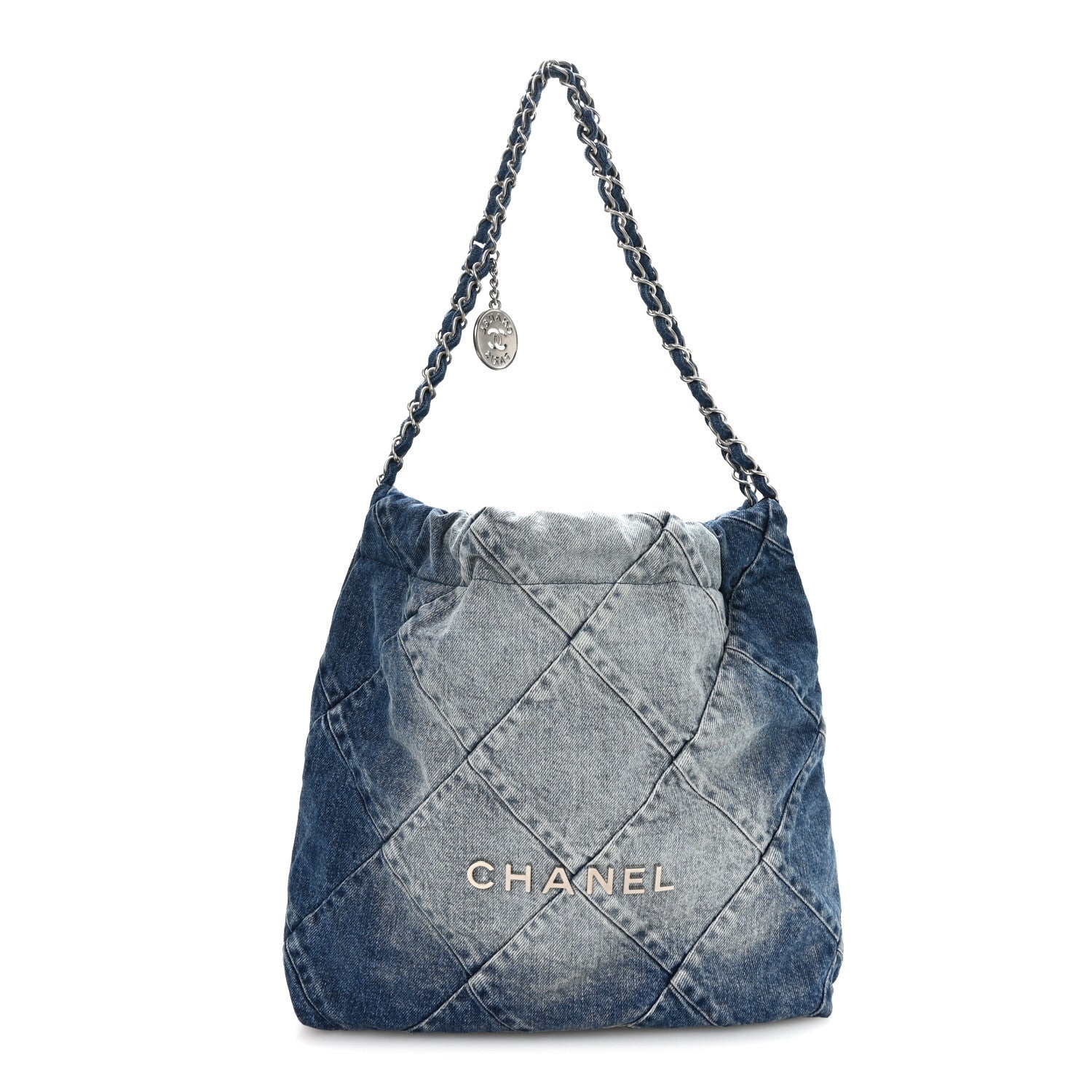 Denim Quilted Small Chanel 22 Blue
