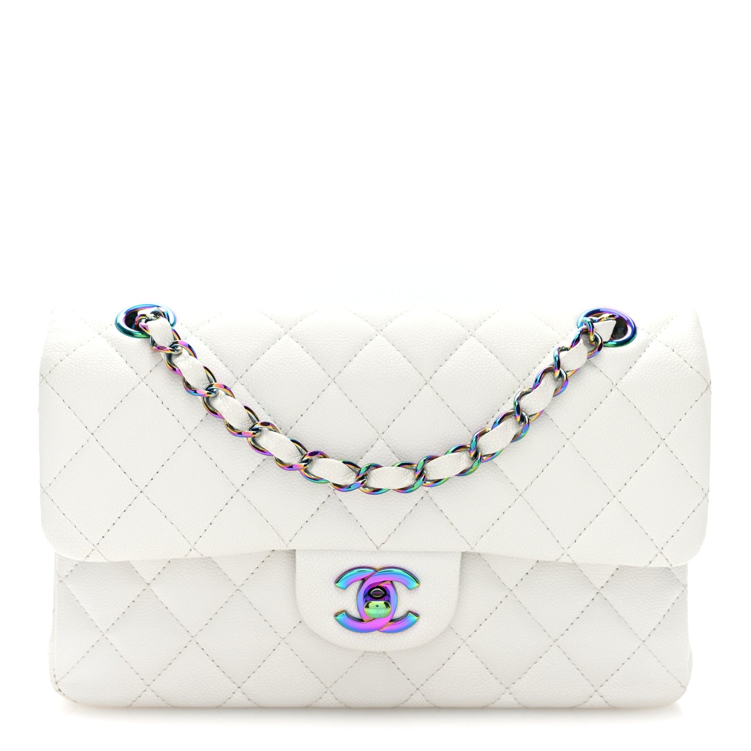 Caviar Quilted Rainbow CC Small Double Flap White