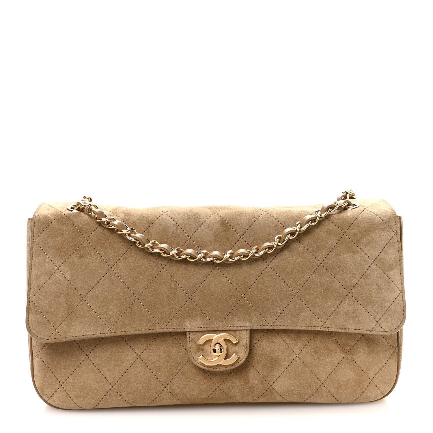 Suede Calfskin Small Souplissimo Maxi Flap Dark Beige
