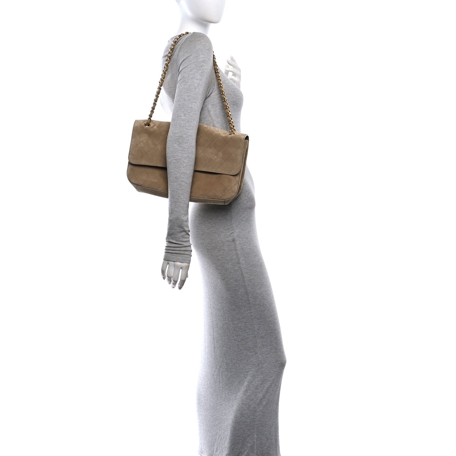 Suede Calfskin Small Souplissimo Maxi Flap Dark Beige — view 2