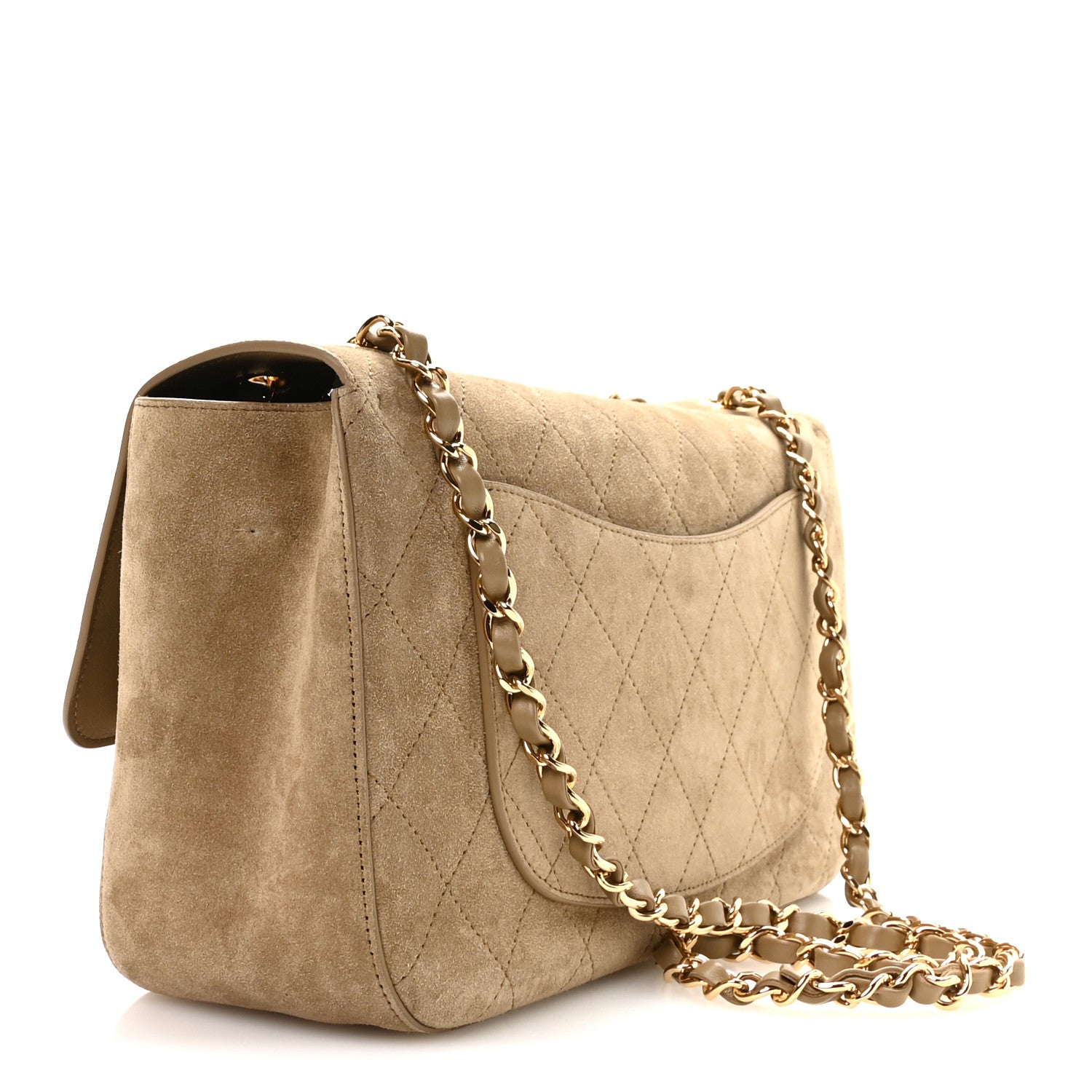 Suede Calfskin Small Souplissimo Maxi Flap Dark Beige — view 3