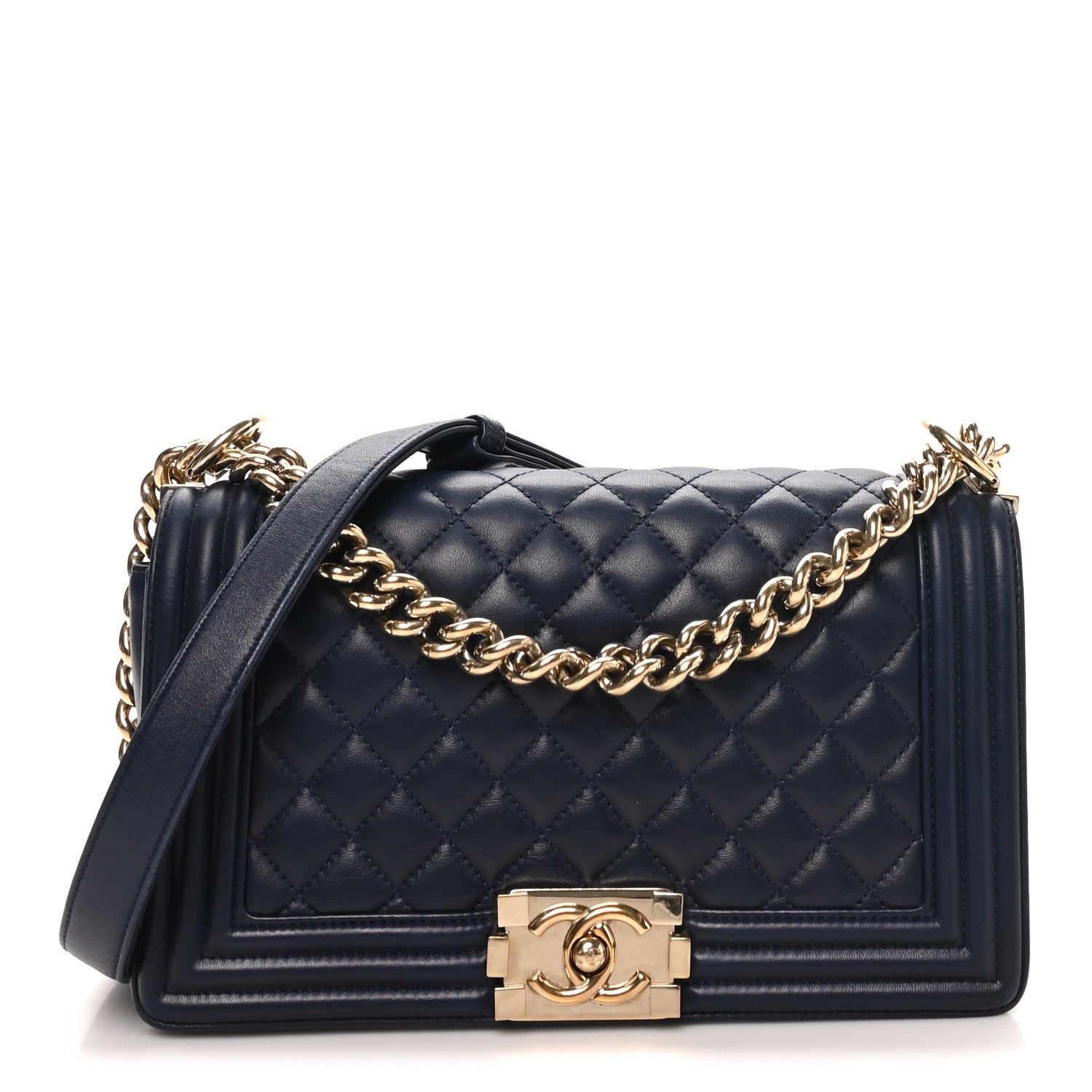 Lambskin Quilted Medium Boy Flap Dark Navy