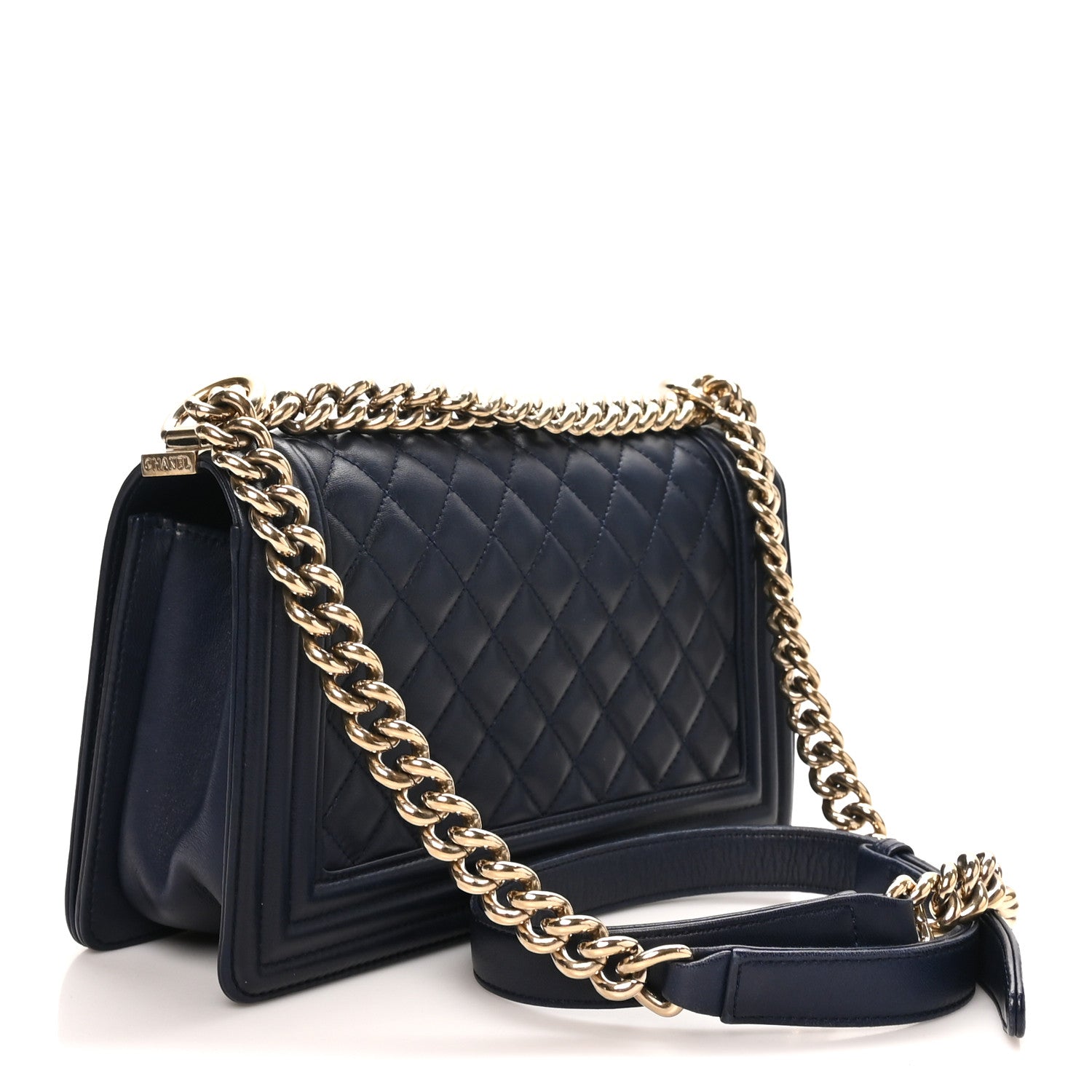 Lambskin Quilted Medium Boy Flap  Dark Navy — view 3