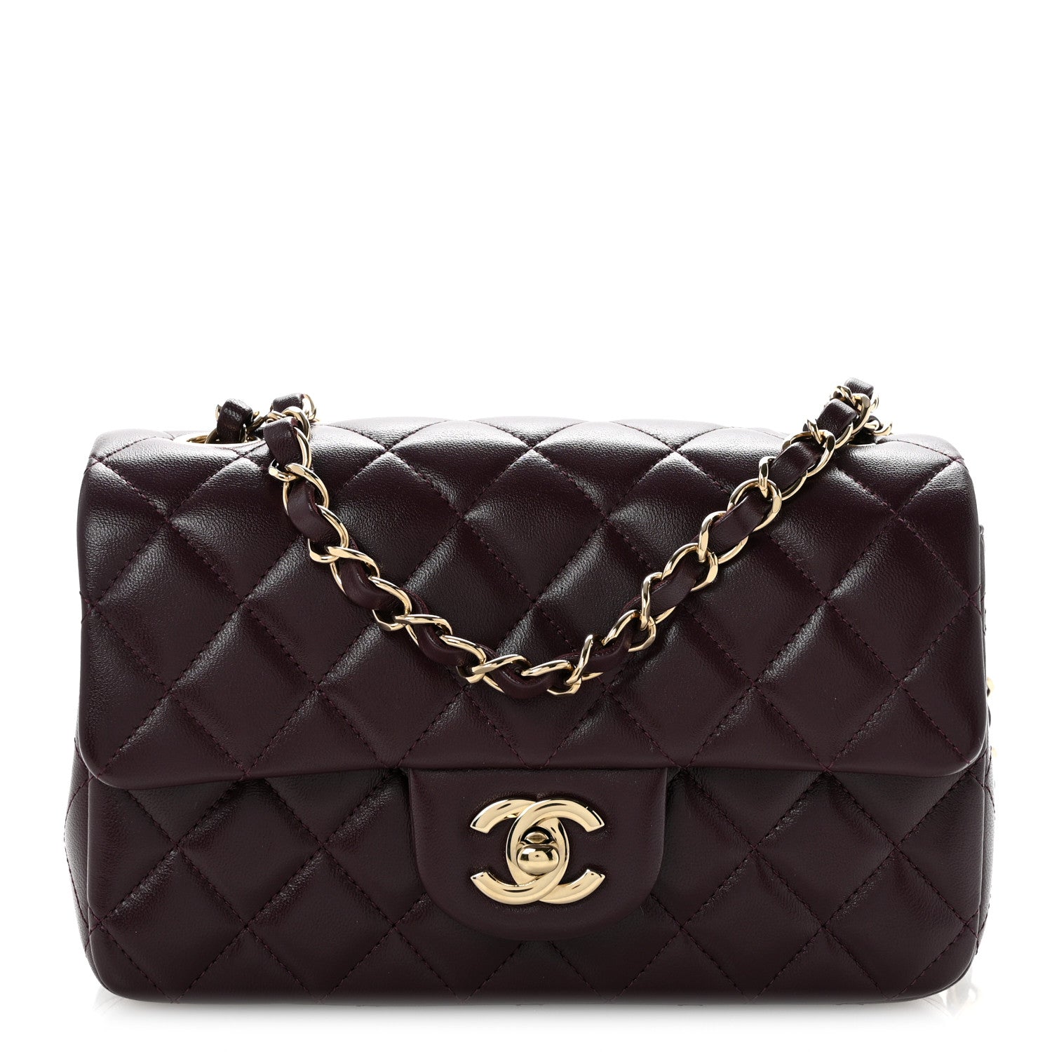 Lambskin Quilted Mini Rectangular Flap Burgundy — view 1