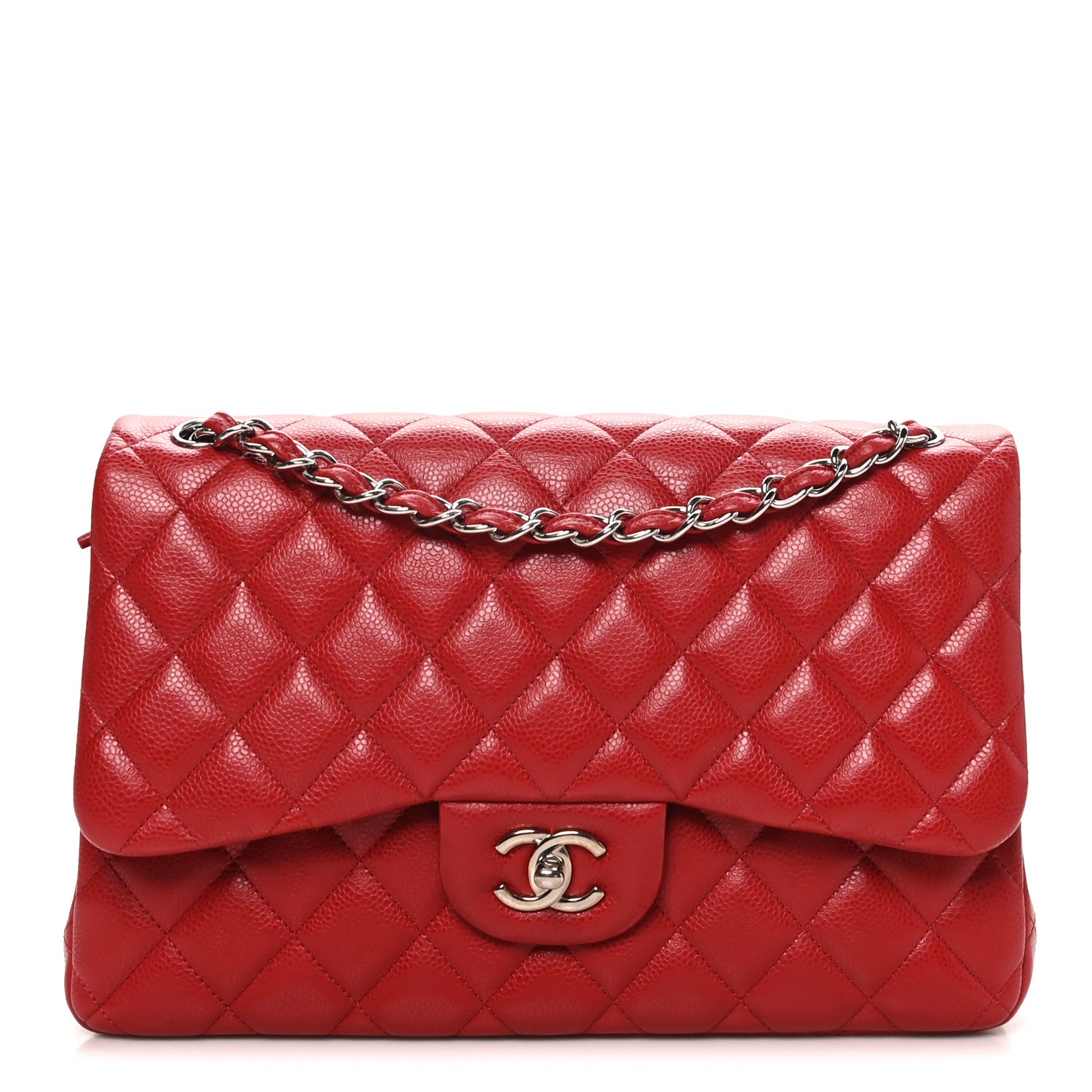 Caviar Quilted Jumbo Double Flap Dark Red