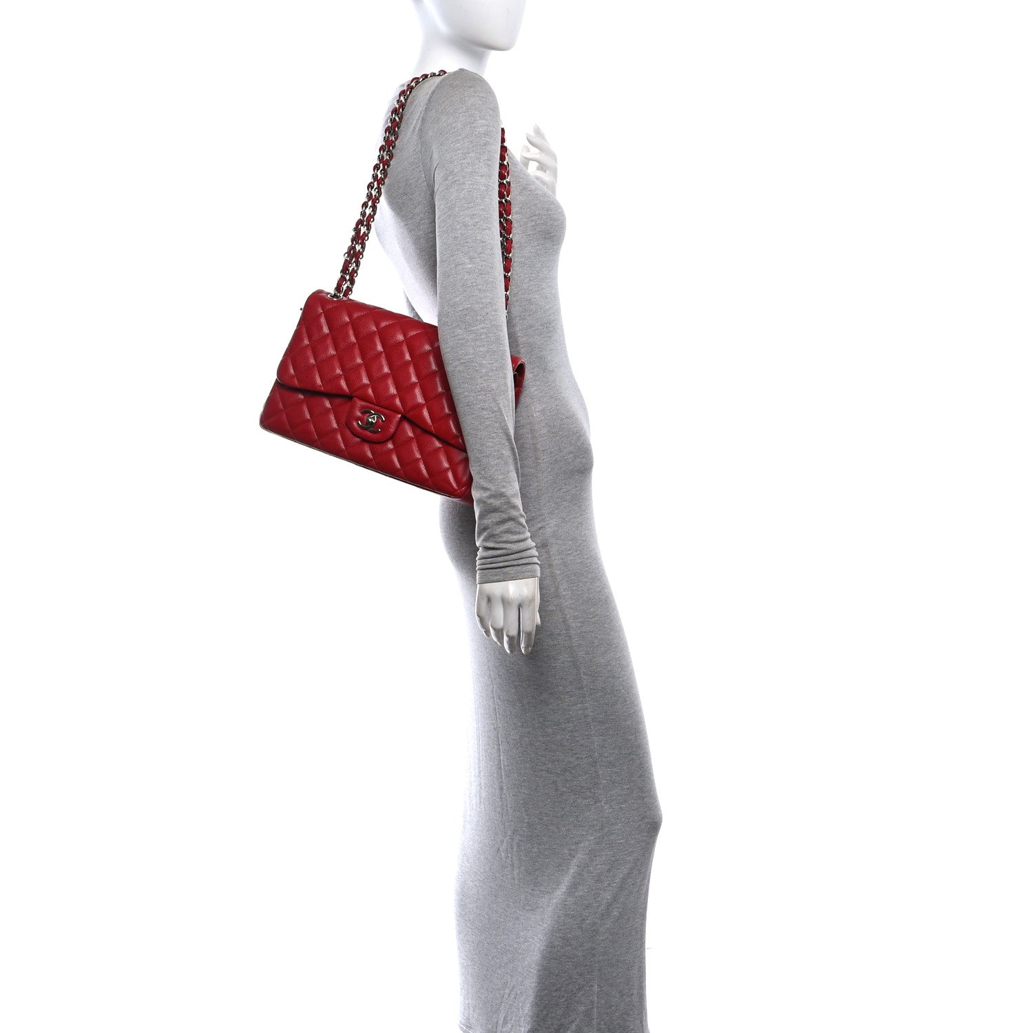 Caviar Quilted Jumbo Double Flap Dark Red — view 2