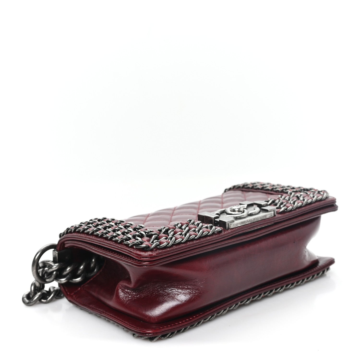 Glazed Calfskin Quilted Small Boy Chained Flap Burgundy — view 4