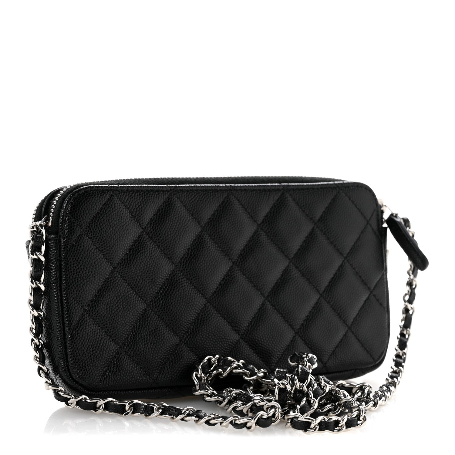Caviar Quilted Logo Small Clutch With Chain Black — view 3