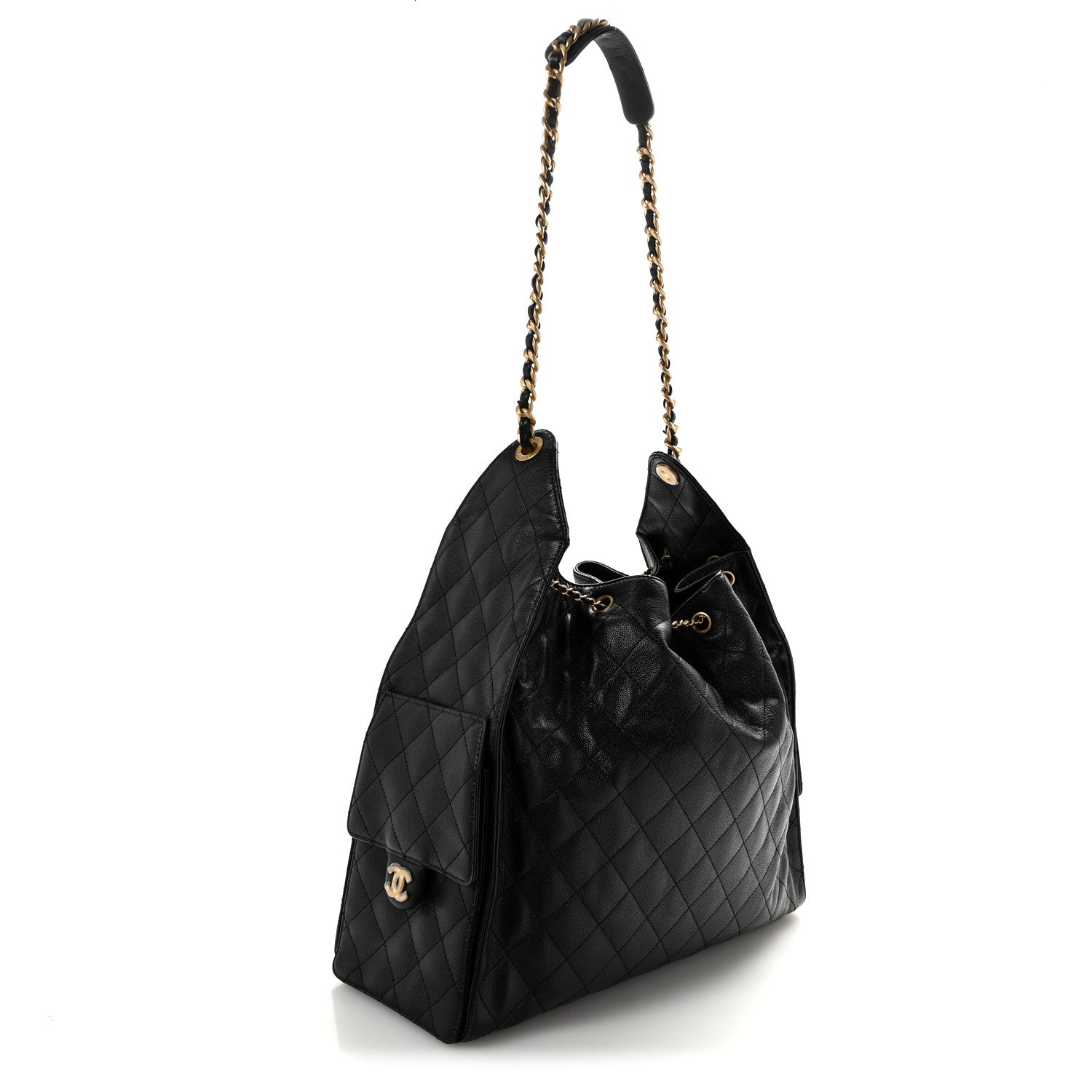 Caviar Quilted Large Chanel 25 Handbag Black — view 4