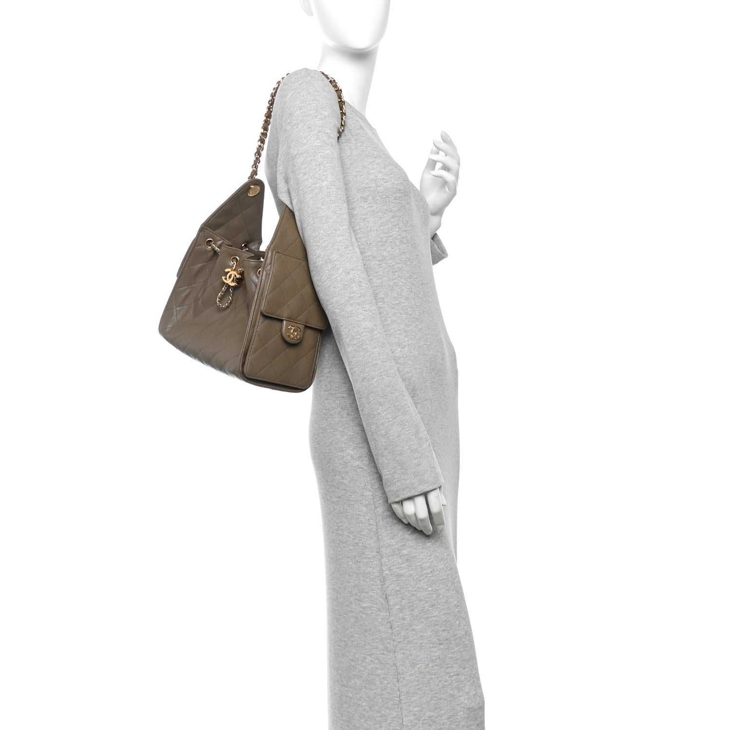 Goatskin Quilted Small Chanel 25 Handbag Dark Khaki — view 2