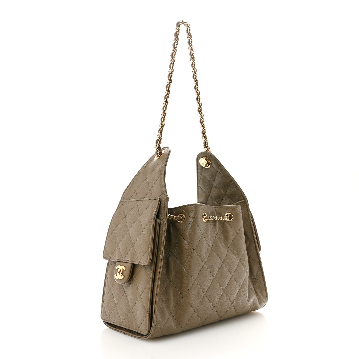 Goatskin Quilted Small Chanel 25 Handbag Dark Khaki — view 3