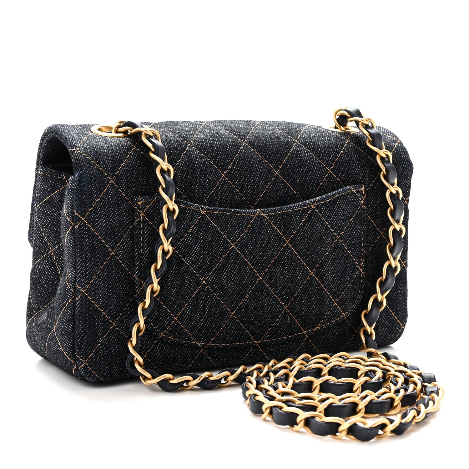 Denim Quilted Mini Rectangular Flap Dark Blue Orange — view 3