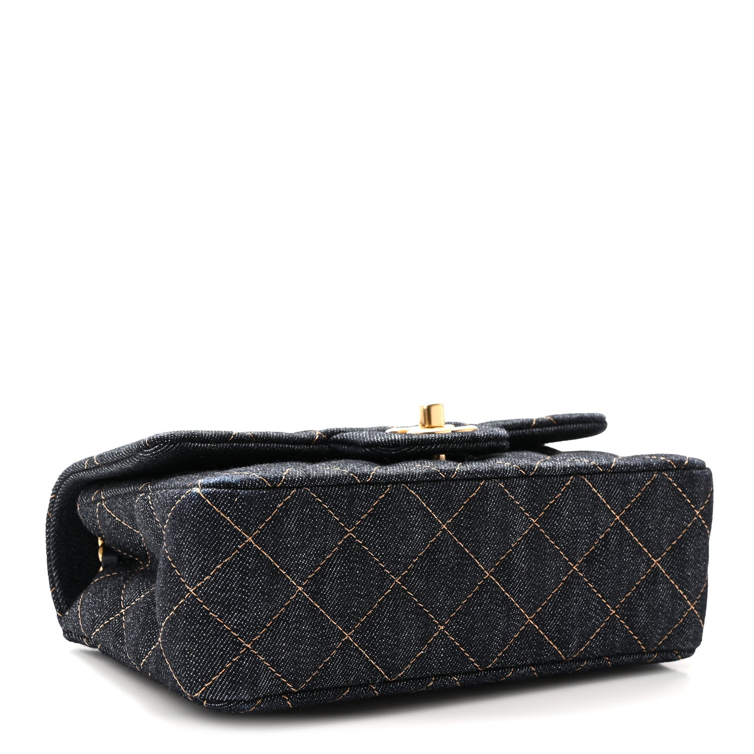 Denim Quilted Mini Rectangular Flap Dark Blue Orange — view 4