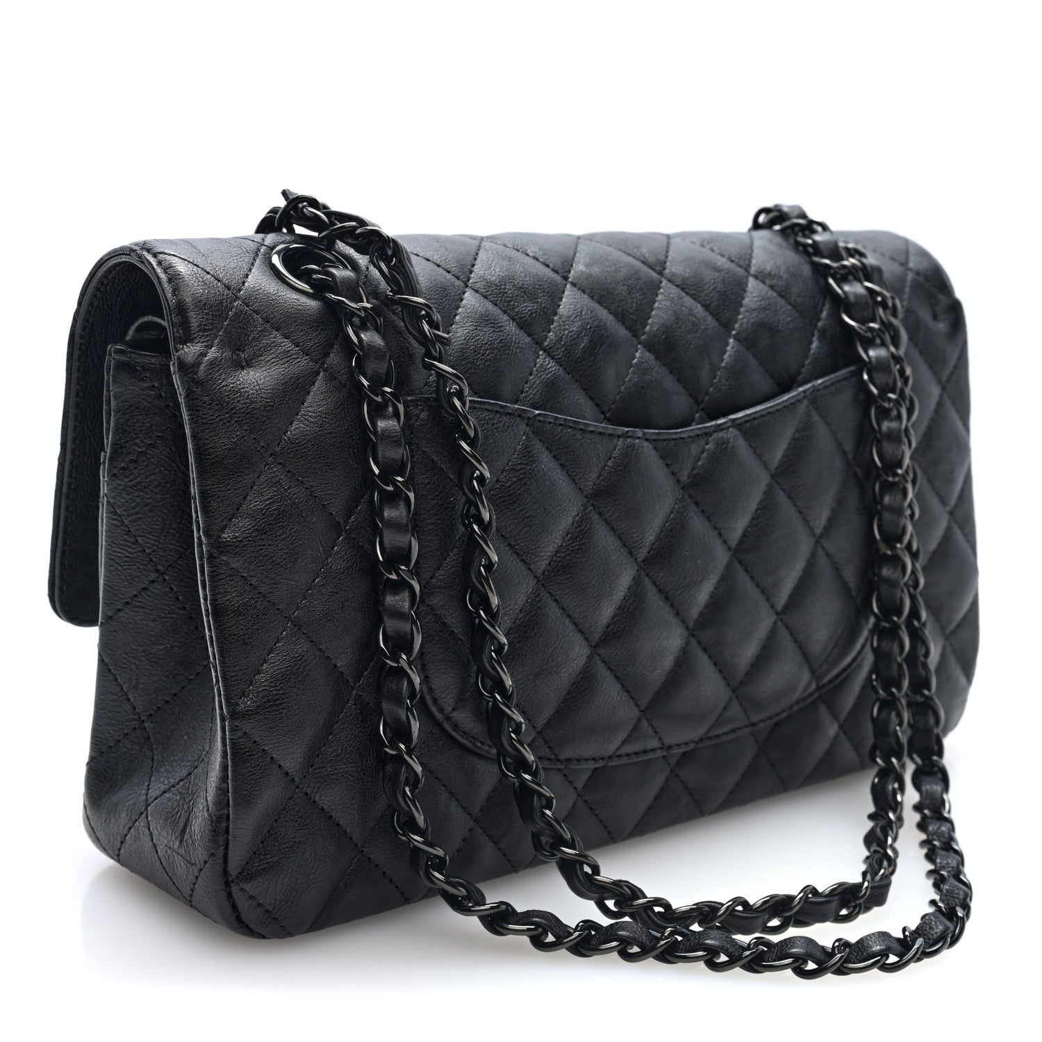Crumpled Calfskin Quilted Medium Double Flap So Black — view 3