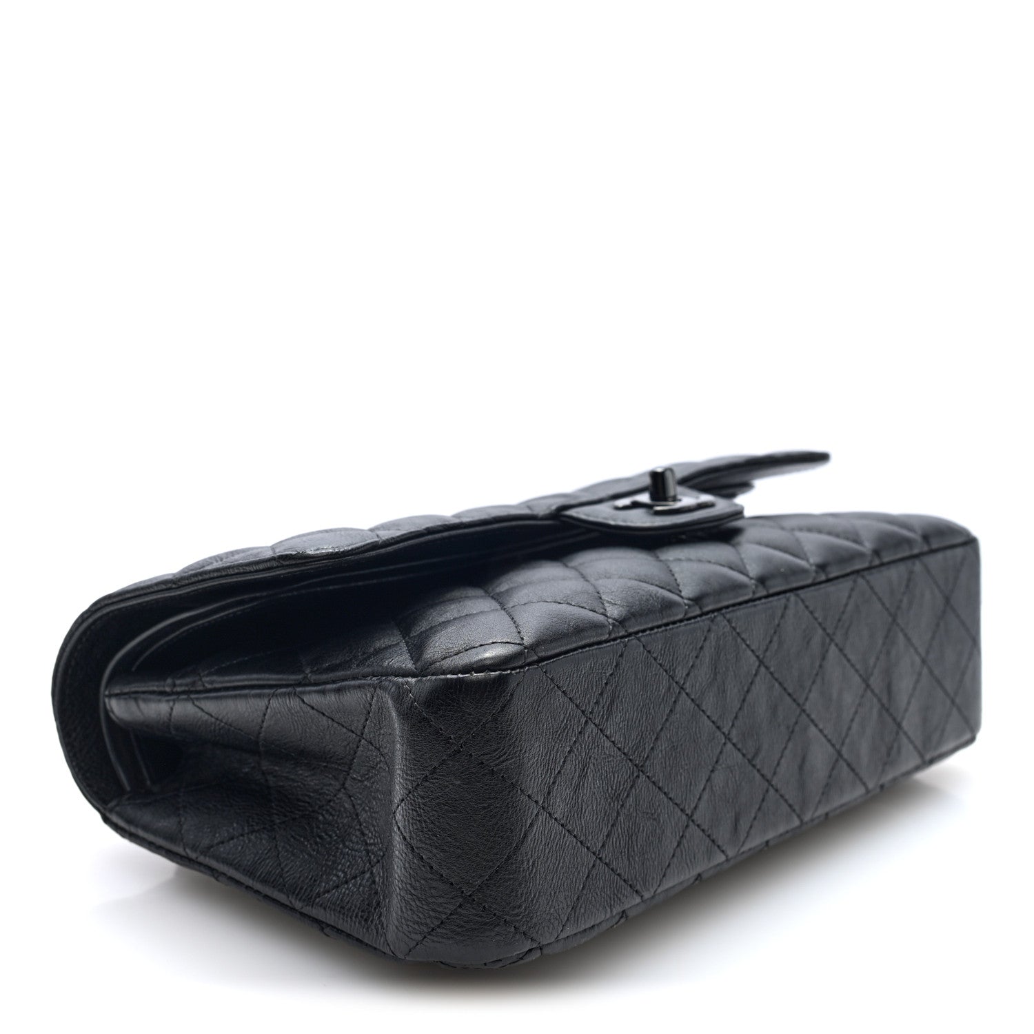 Crumpled Calfskin Quilted Medium Double Flap So Black — view 4