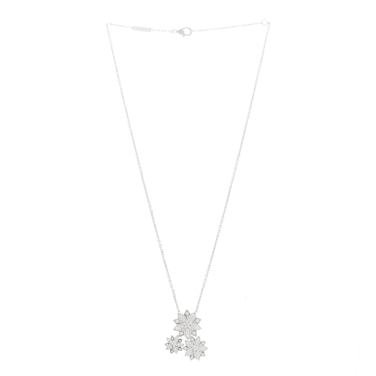 18K White Gold Diamond Lotus 3 Flowers Pendant Necklace — view 2
