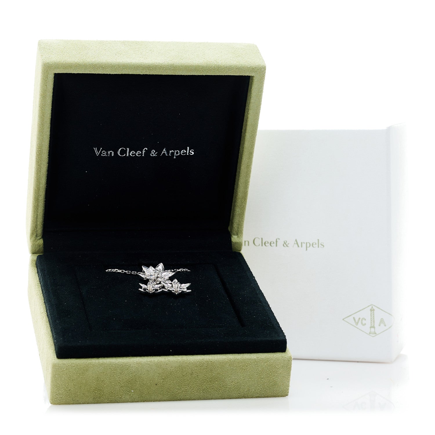 18K White Gold Diamond Lotus 3 Flowers Pendant Necklace — view 5