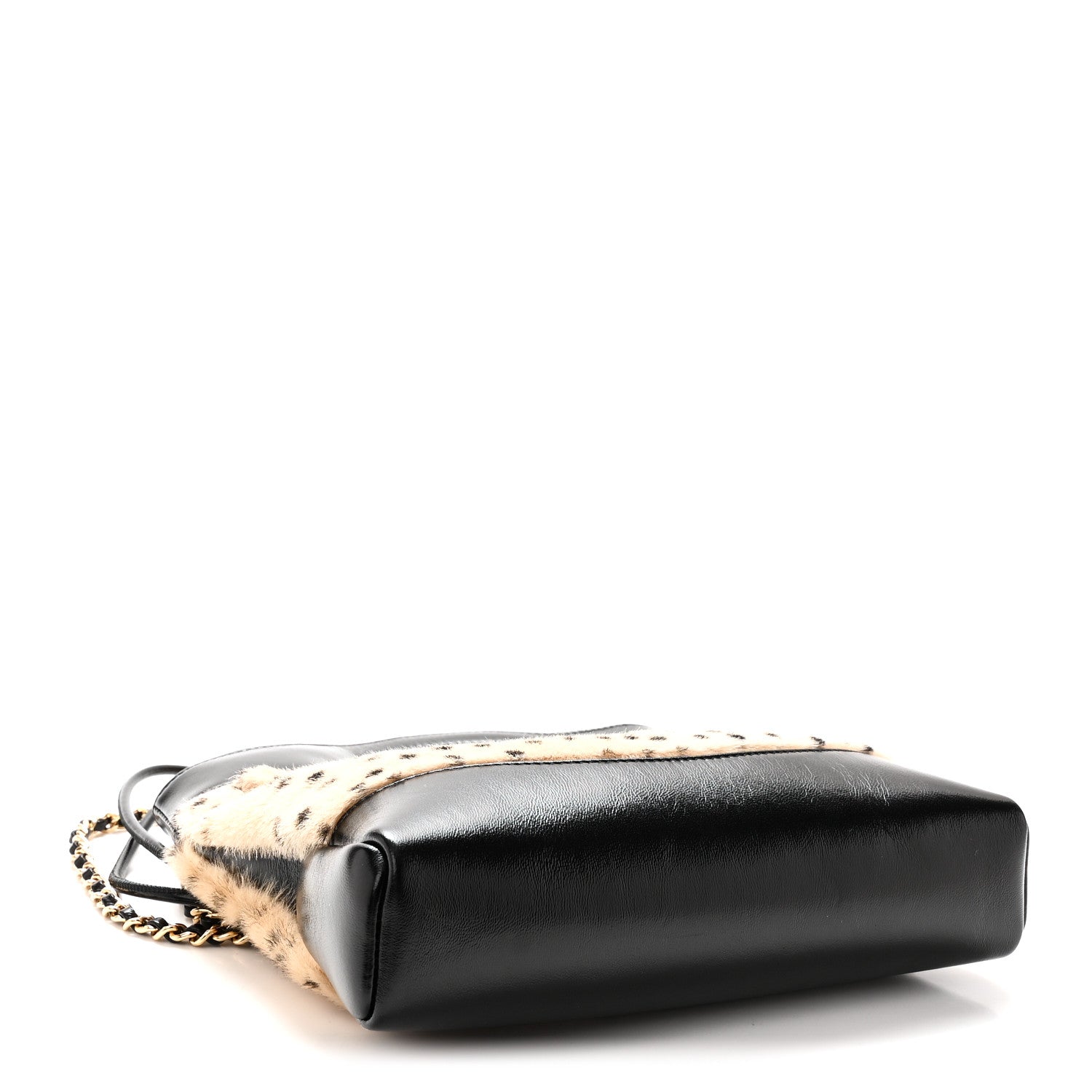 Shiny Lambskin Pony Hair Cheetah Printed Mini 31 Shopping Bag Light Beige Black — view 4