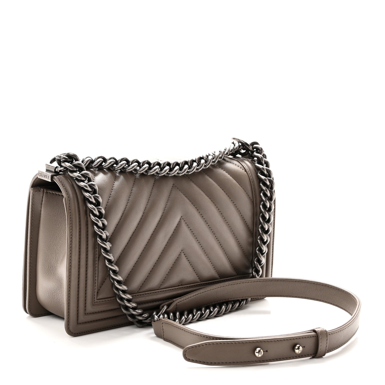 Calfskin Chevron Quilted Medium Boy Flap Grey — view 3