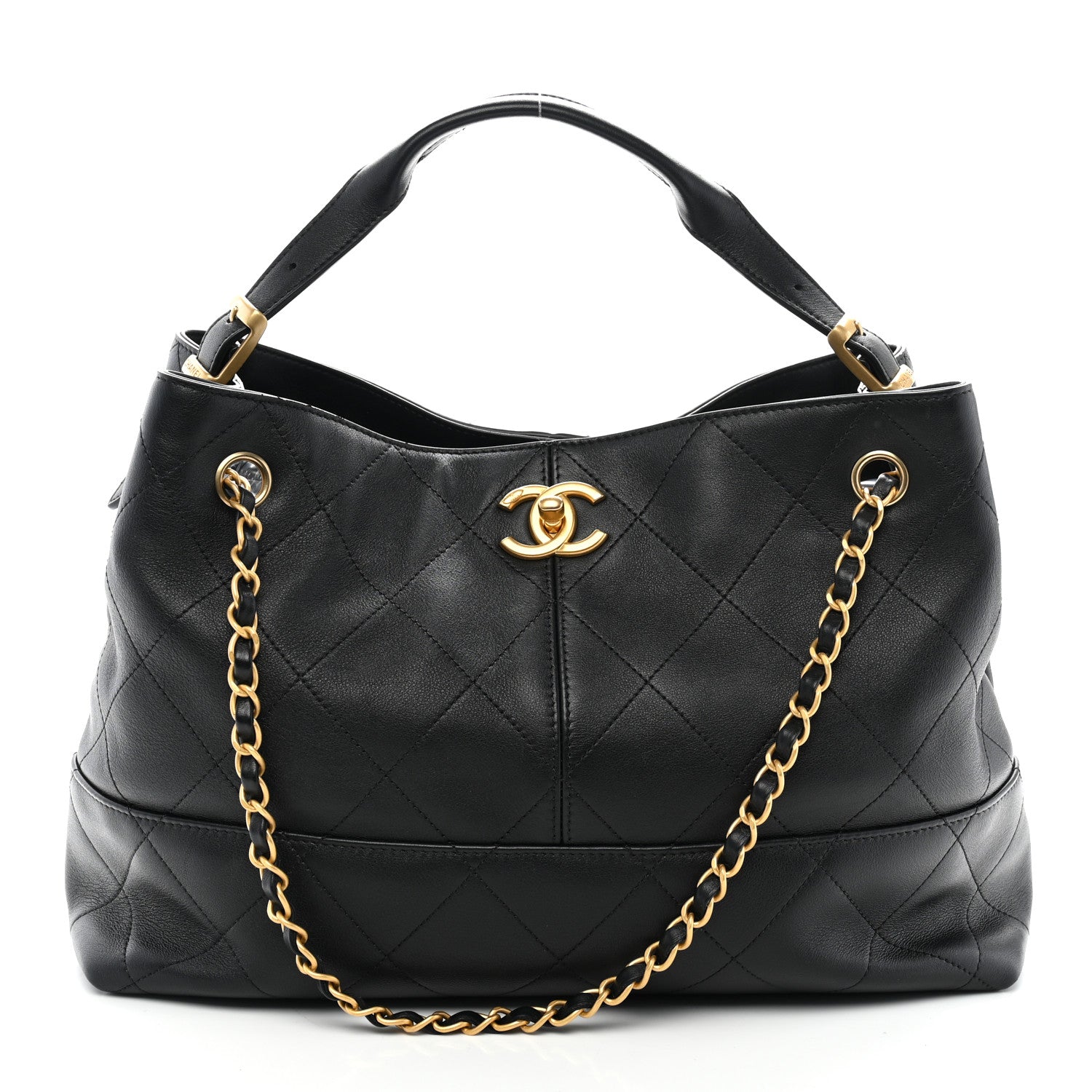 Calfskin Quilted Small Coco Base Shopping Bag Black
