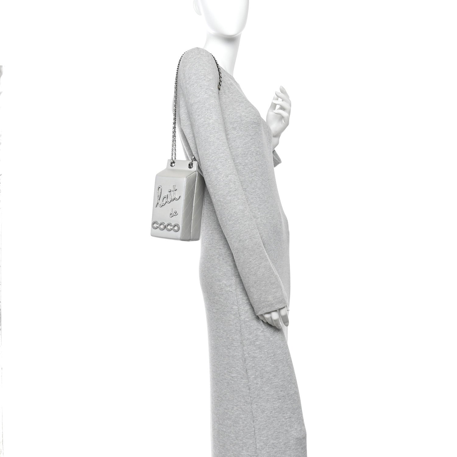 Metallic Goatskin Lait de Coco Milk Carton Bag Silver — view 2