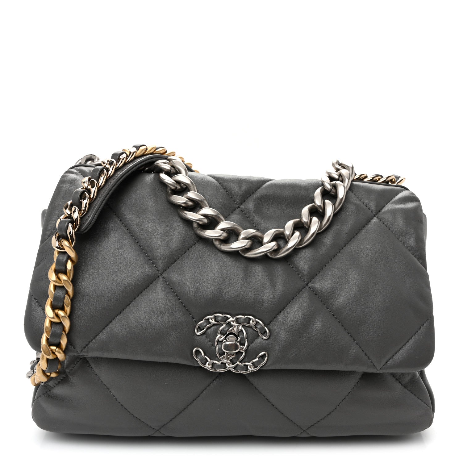 Lambskin Quilted Large Chanel 19 Flap Dark Grey