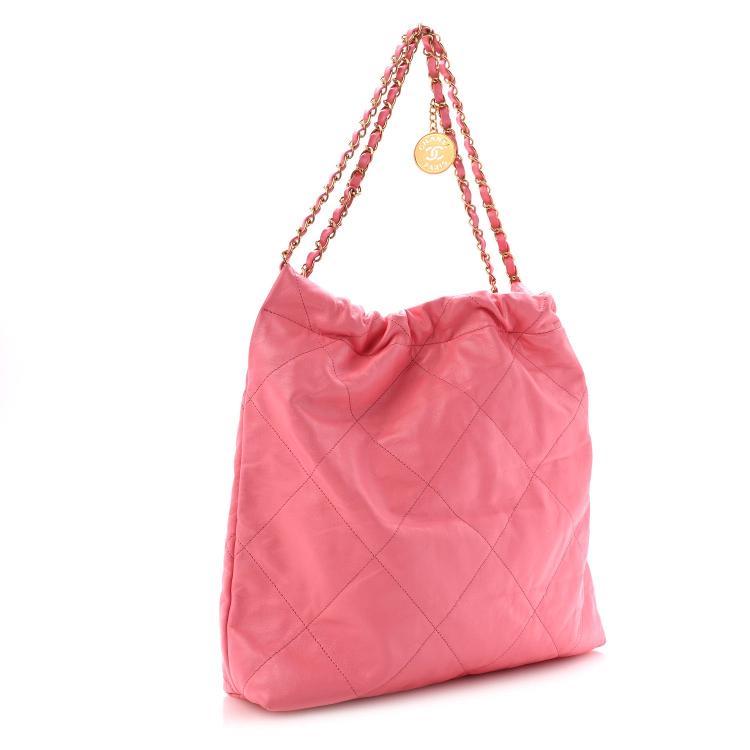 Shiny Calfskin Quilted Chanel 22 Coral Pink — view 3