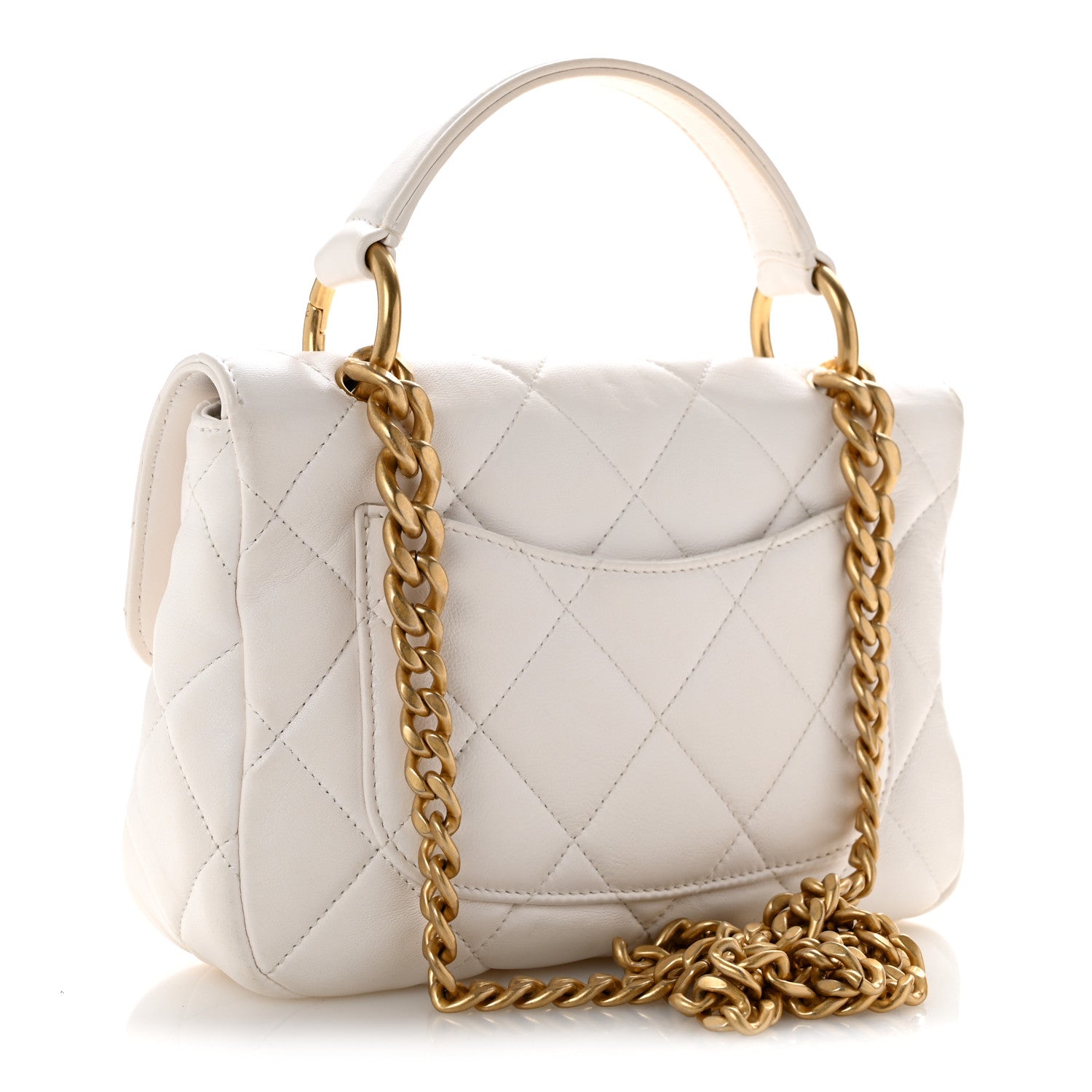 Calfskin Quilted Top Handle Flap White — view 3