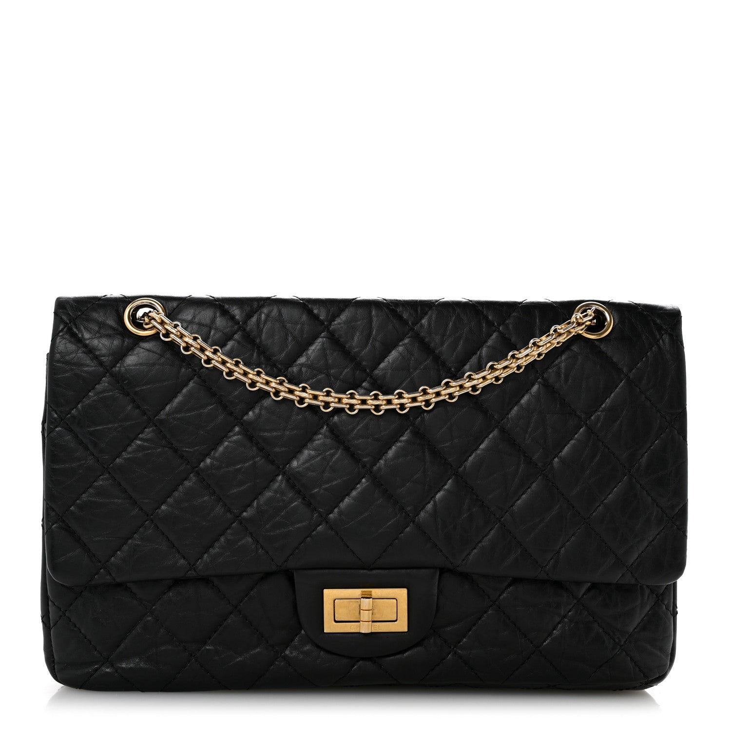 Aged Calfskin Quilted 2.55 Reissue 227 Flap Black