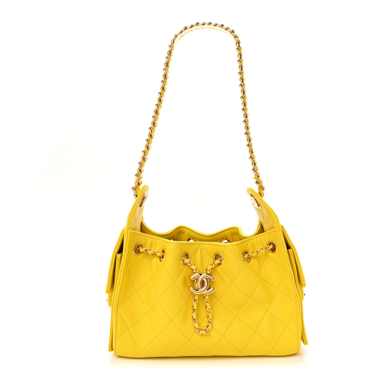 Caviar Quilted Mini Chanel 25 Handbag Yellow — view 1