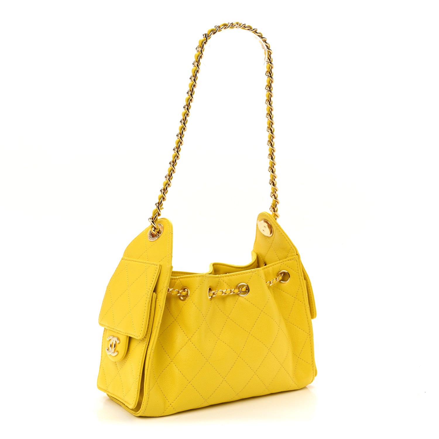Caviar Quilted Mini Chanel 25 Handbag Yellow — view 3