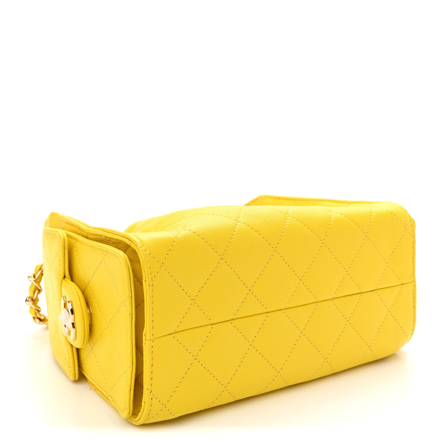 Caviar Quilted Mini Chanel 25 Handbag Yellow — view 4
