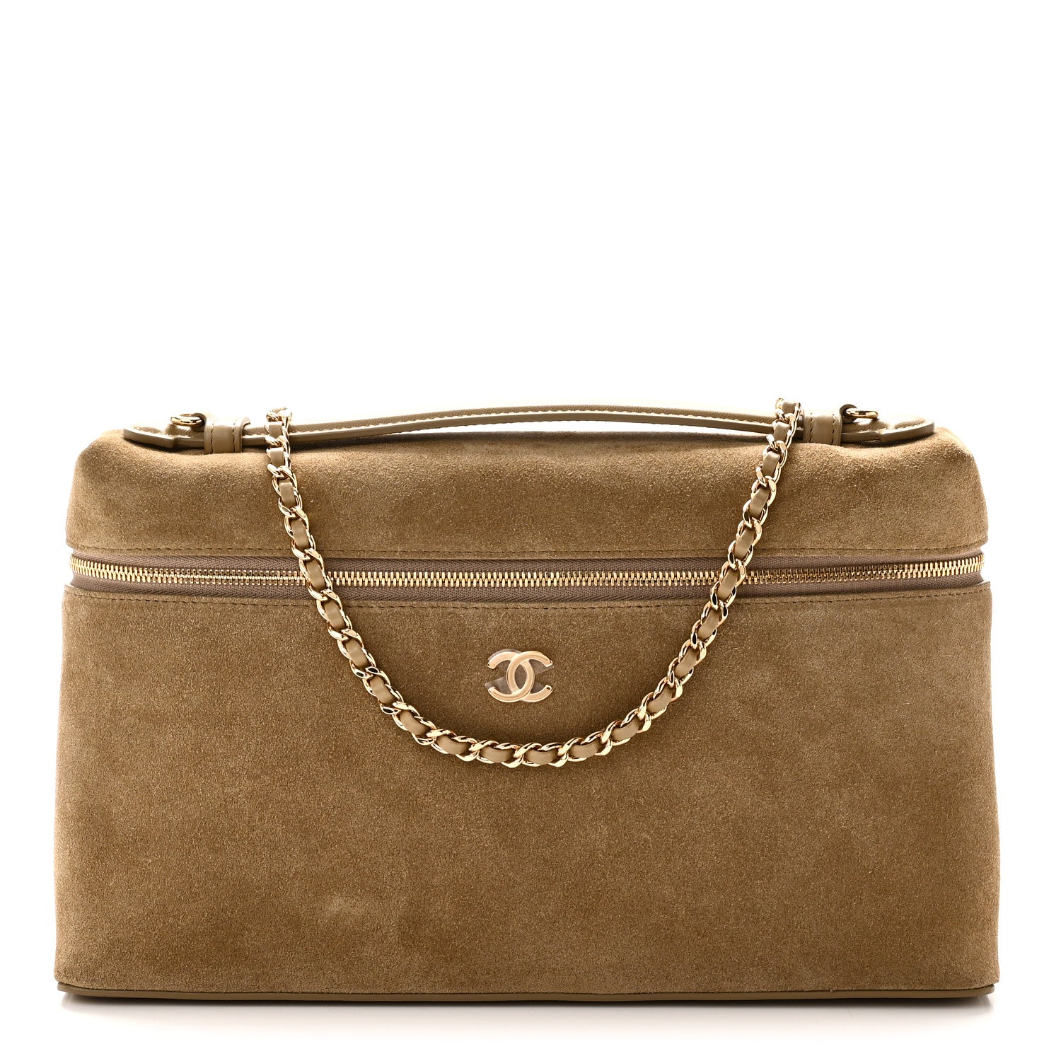 Suede Calfskin Large Supple Trapeze Vanity With Chain Beige