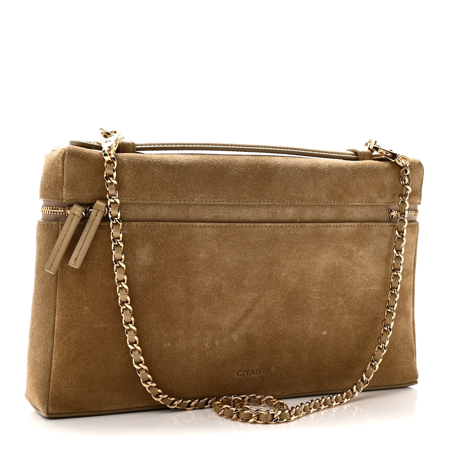 Suede Calfskin Large Supple Trapeze Vanity With Chain Beige — view 3