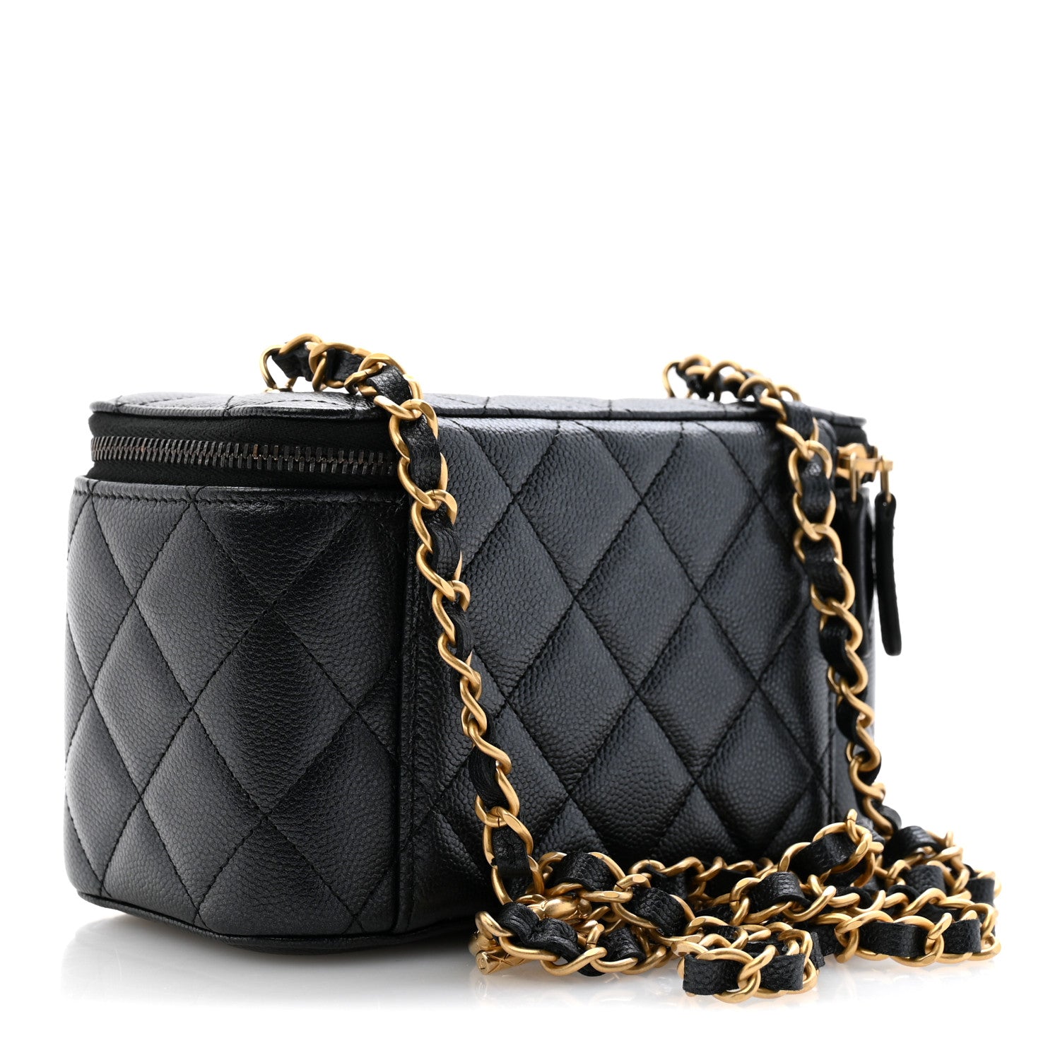 Pearly Caviar Quilted Fit For You Small Vanity Case With Chain Black — view 3
