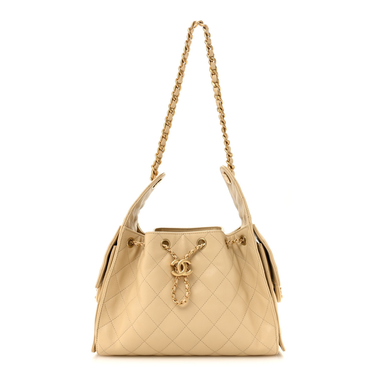 Caviar Quilted Small Chanel 25 Handbag Beige