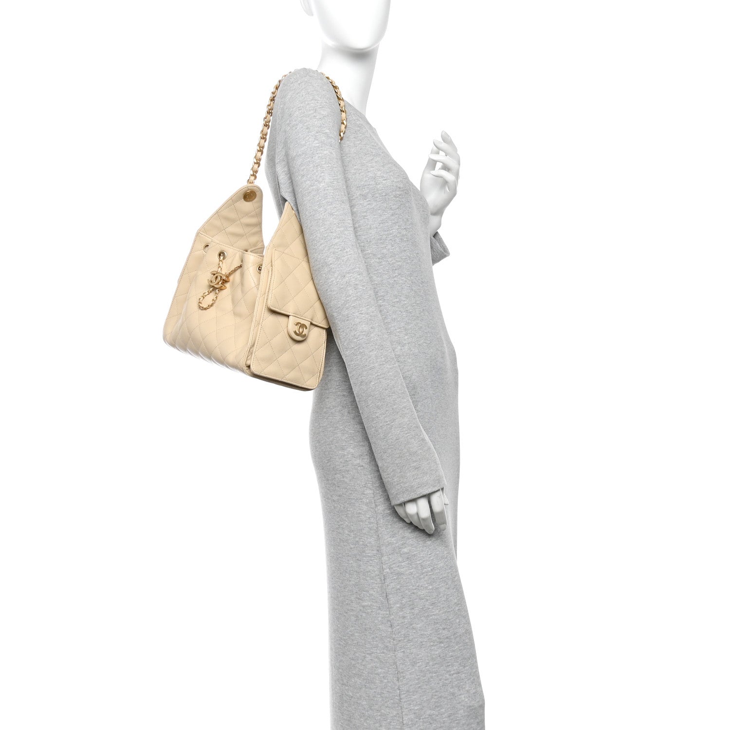 Caviar Quilted Small Chanel 25 Handbag Beige — view 2