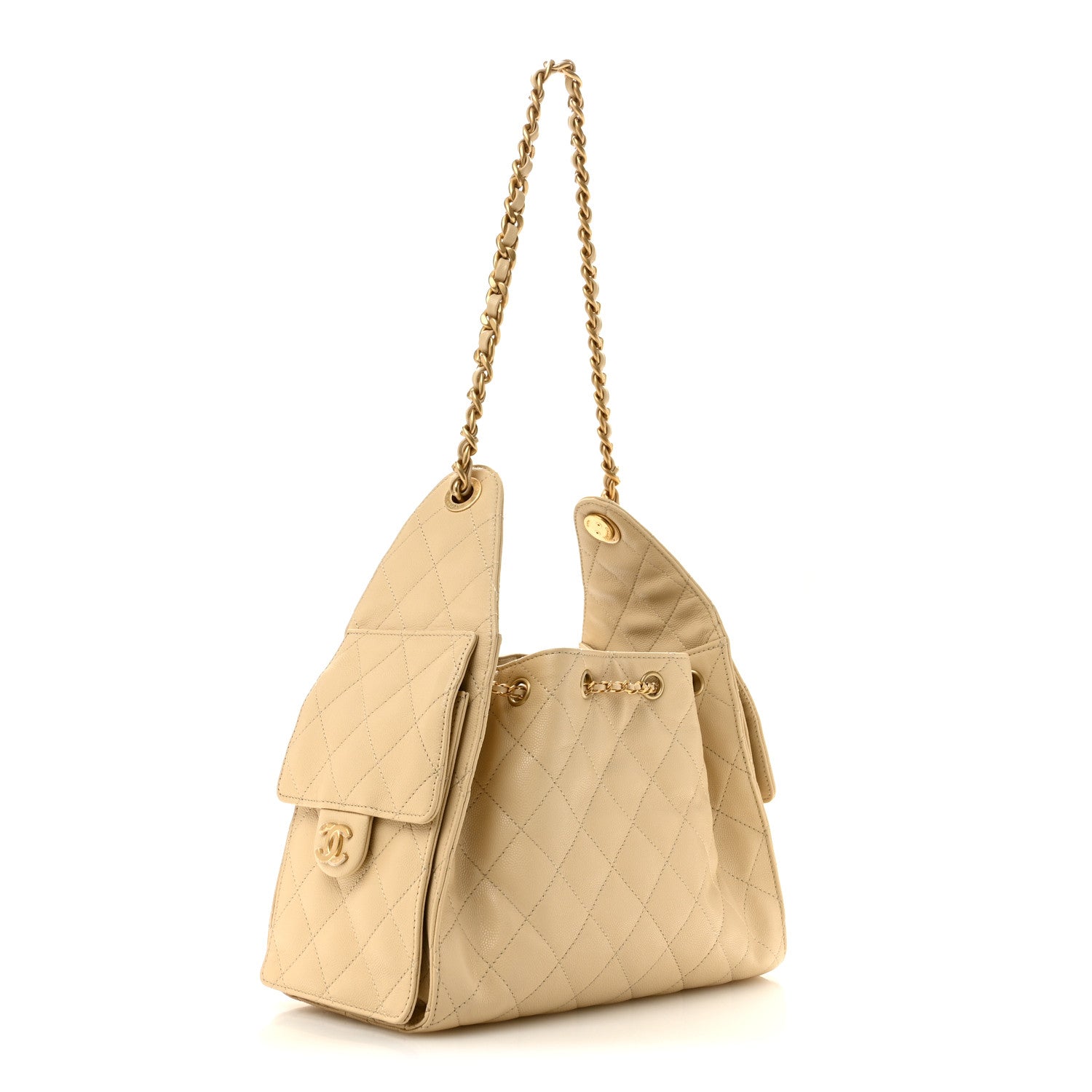 Caviar Quilted Small Chanel 25 Handbag Beige — view 3