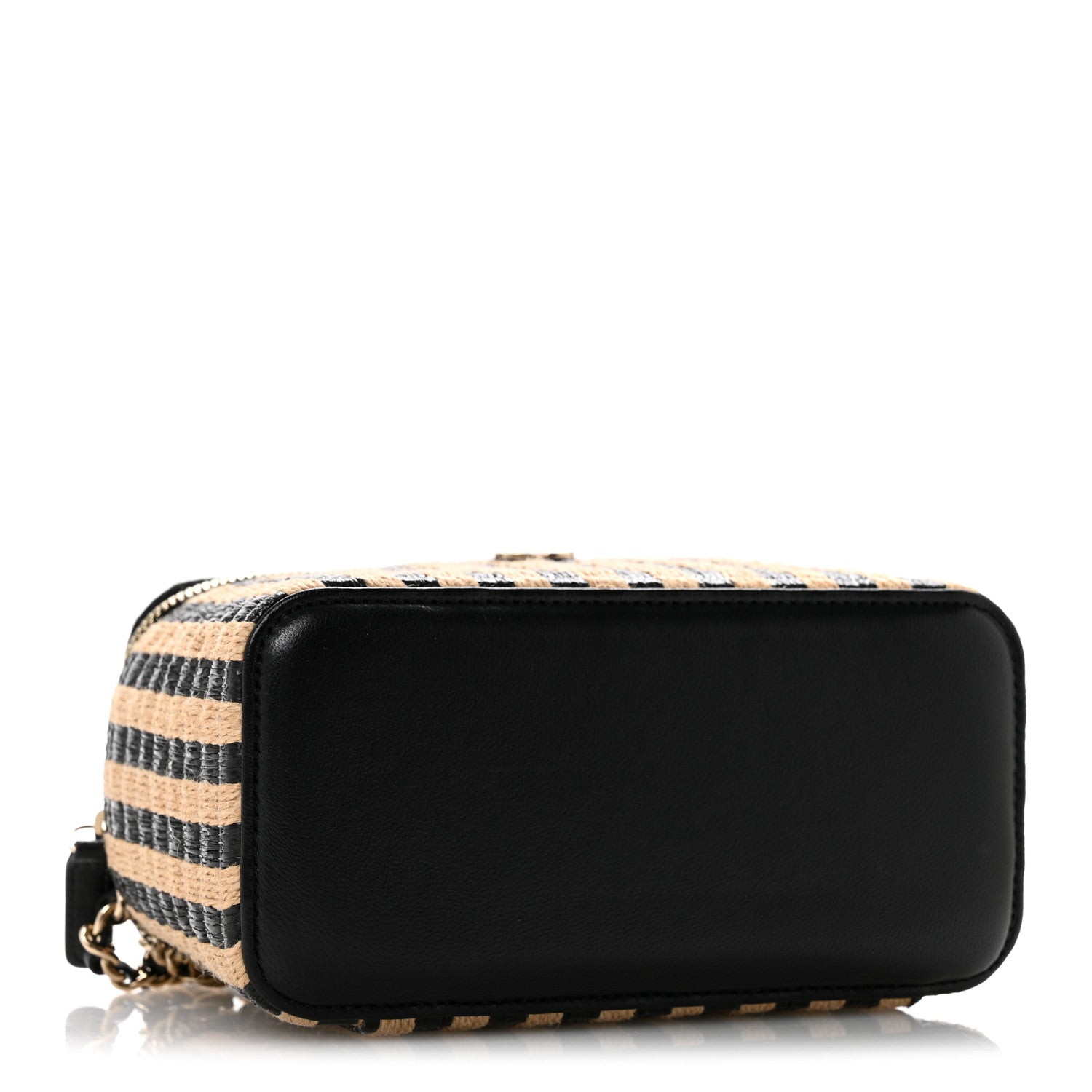 Raffia Jute Striped Small Vanity Case With Chain Black Beige — view 4