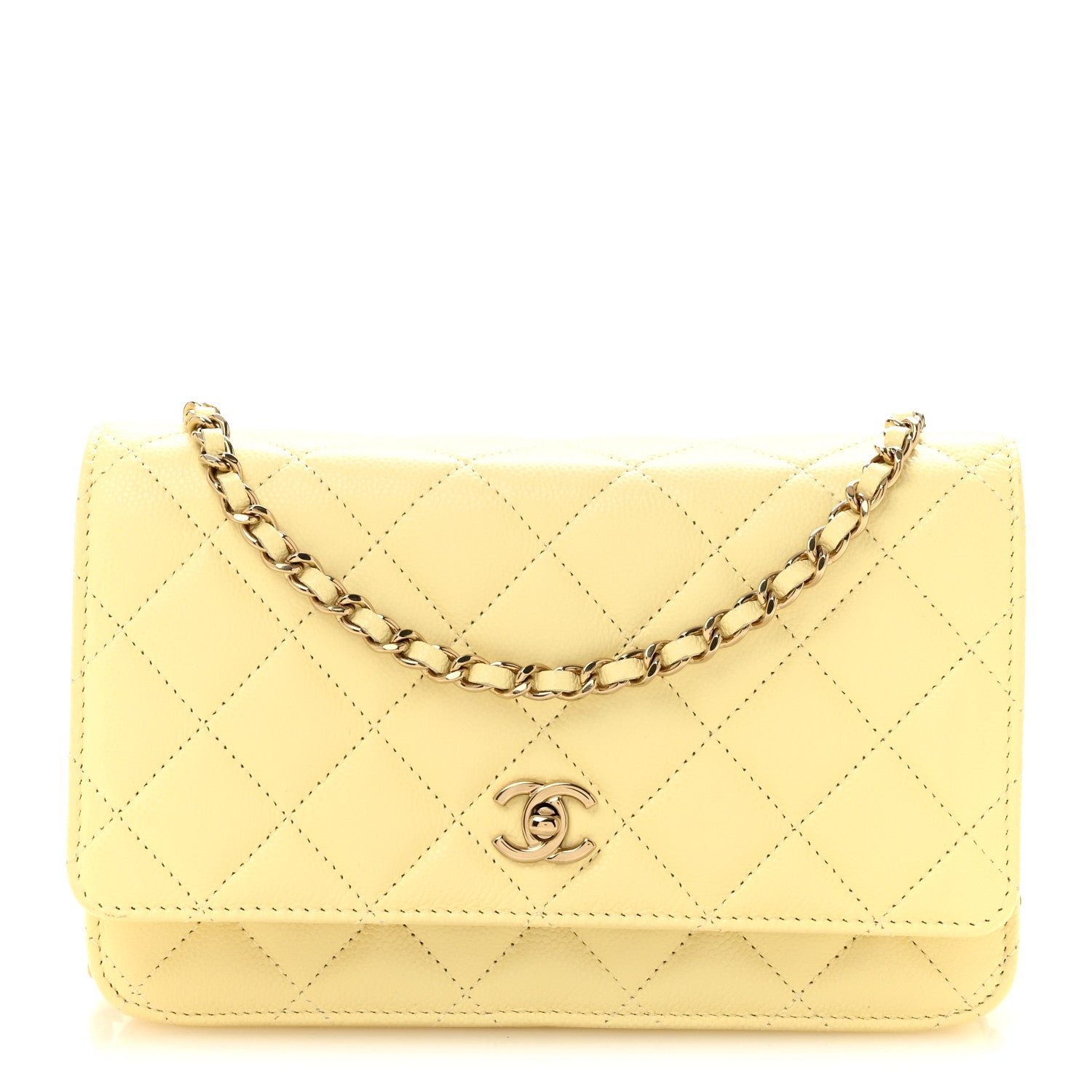 Caviar Quilted CC Turn Lock Wallet On Chain WOC Light Yellow