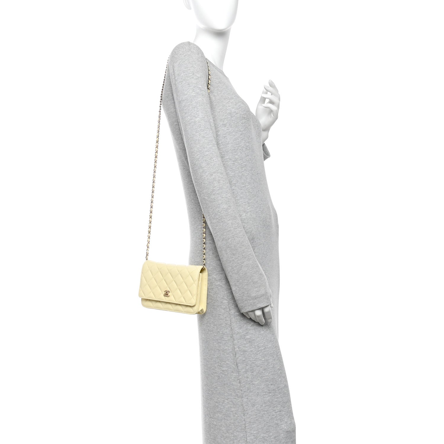 Caviar Quilted CC Turn Lock Wallet On Chain WOC Light Yellow — view 2