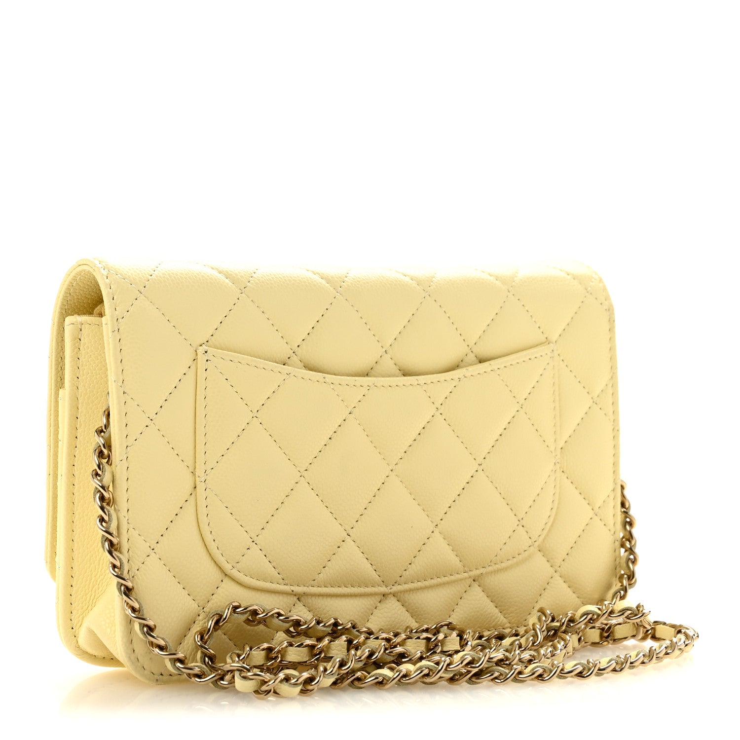 Caviar Quilted CC Turn Lock Wallet On Chain WOC Light Yellow — view 3