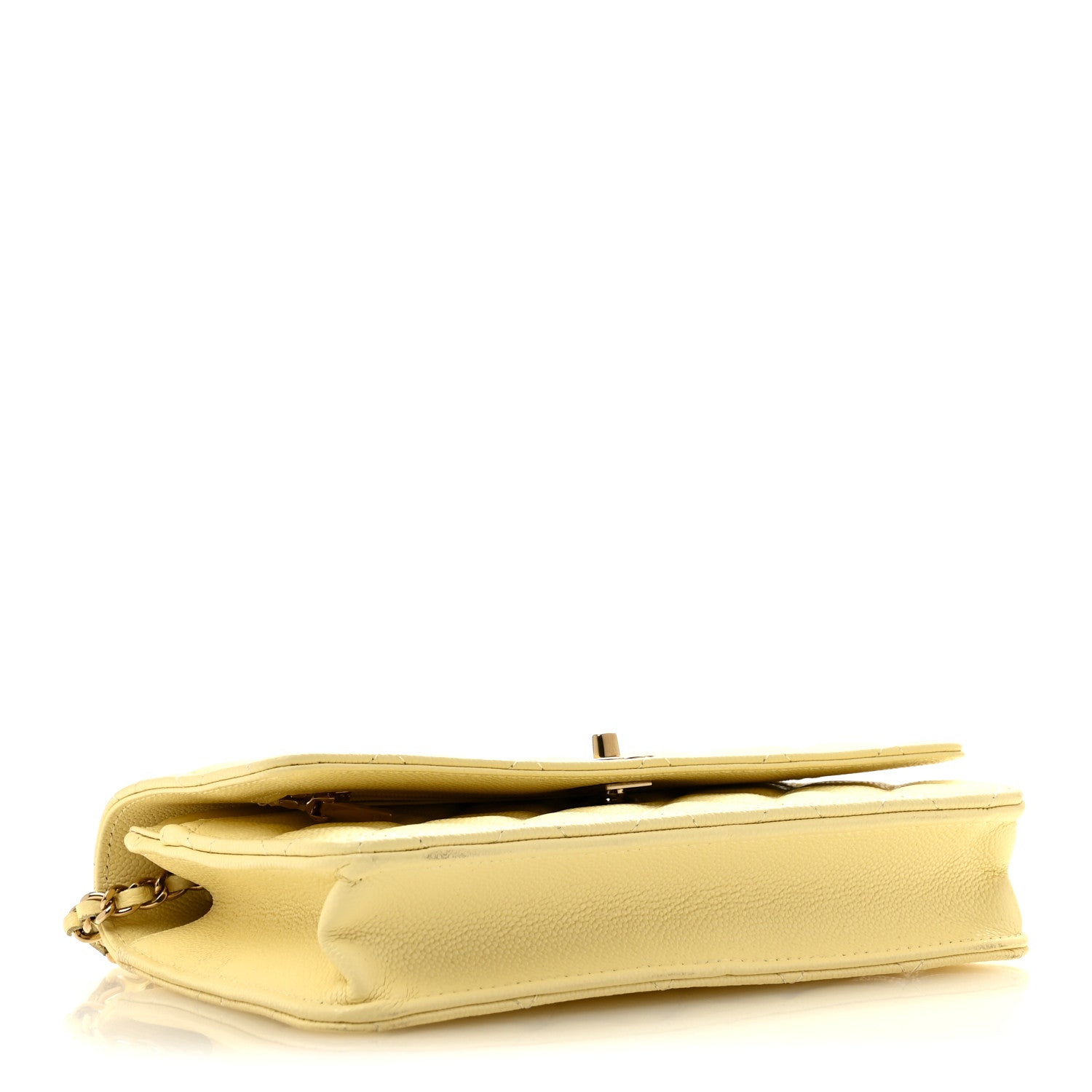 Caviar Quilted CC Turn Lock Wallet On Chain WOC Light Yellow — view 4