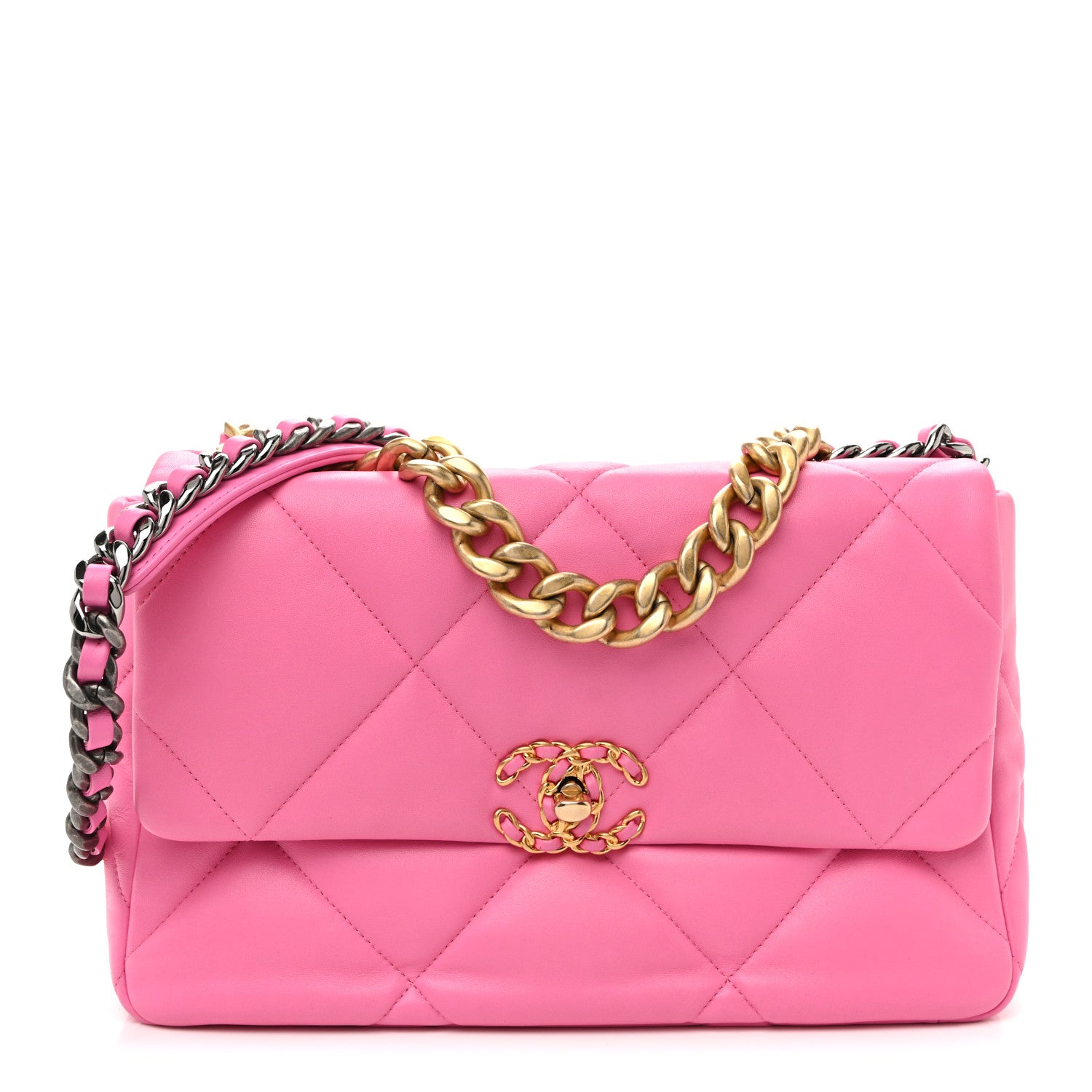 Lambskin Quilted Large Chanel 19 Flap Neon Pink