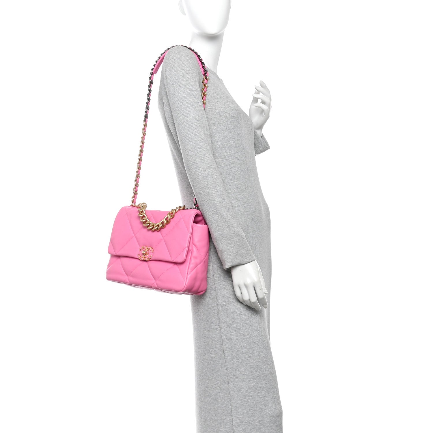 Lambskin Quilted Large Chanel 19 Flap Neon Pink — view 2